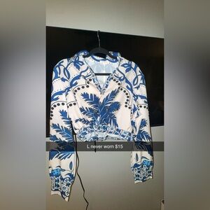 Tropical Blue and White Women's Blouse